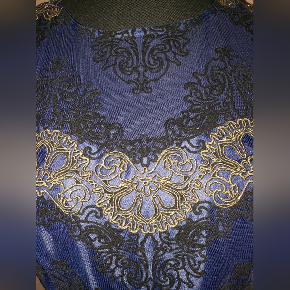 Studio One Navy Blue Dress w/ Black & Gold Embroidered Lace Overlay (Size 6) - Picture 16 of 16